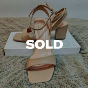 Square-Toe Nude Ankle Strap Sandals